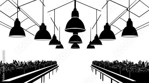 Heat lamps warming section of greenhouse, Vectorized Plant Art