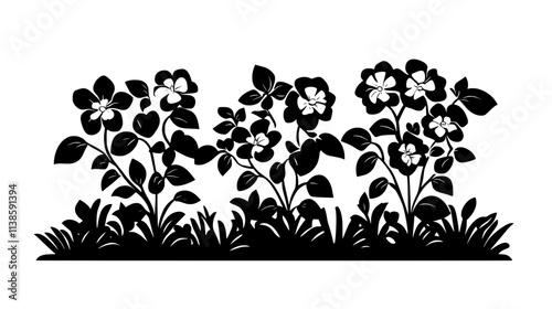 Impatiens filling a shady border beneath mature trees, Vectorized Plant Art