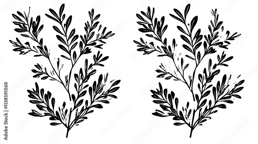 Naklejka premium Juniper with scale-like or needle-like leaves on spreading branches, Vectorized Plant Art