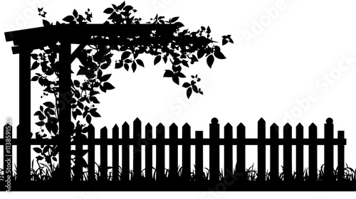 Jasmine vines covering a wooden arbor in a garden, Vectorized Plant Art