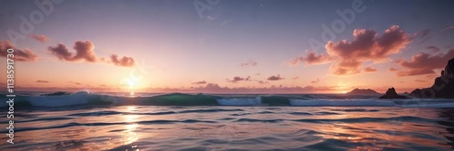 Shimmering oceanic atmosphere with soft focus, soft focus, deep blue waters, ambient lighting