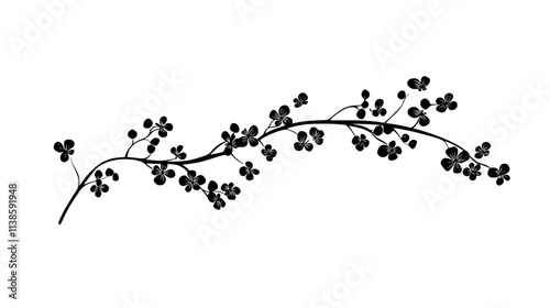 A long branch covered with small, clustered flowers arranged closely together, Vectorized Plant Art