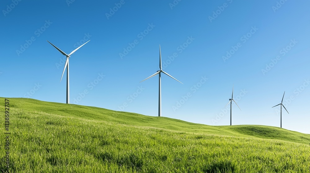 Wind Turbines on a Lush Green Landscape Wind Turbines on a Lush Green Landscape