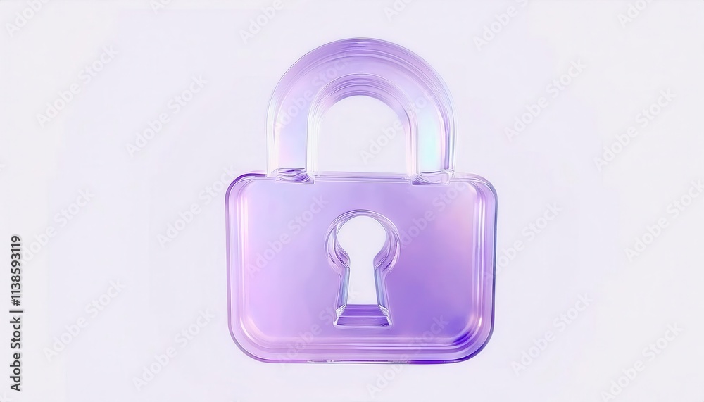 Futuristic Transparent Purple Padlock Icon for Cybersecurity, Privacy Protection, and Digital Security Concepts with Minimalist 3D Design Ideal for Technology Branding, Encryption, and Data Safety Futuristic Transparent Purple Padlock Icon for Cybersecurity, Privacy Protection, and Digital Security Concepts with Minimalist 3D Design Ideal for Technology Branding, Encryption, and Data Safety