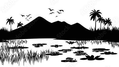Rice paddies fed by water circulating from tilapia ponds, Vectorized Plant Art