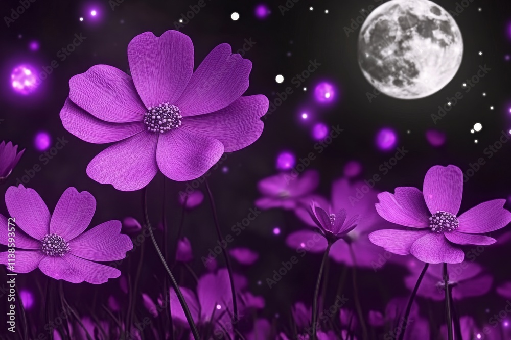 An enchanting depiction of fairy grass and delicate pink blossoms illuminated by the mesmerizing light of the moon. An enchanting depiction of fairy grass and delicate pink blossoms illuminated by the mesmerizing light of the moon.