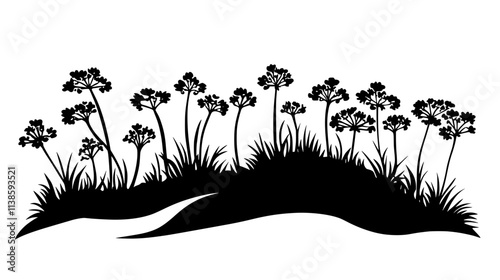 Saxifrage forming cushion on exposed windswept ridge, Vectorized Plant Art