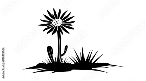 Tubular flower growing from a low spiny plant in the desert, Vectorized Plant Art