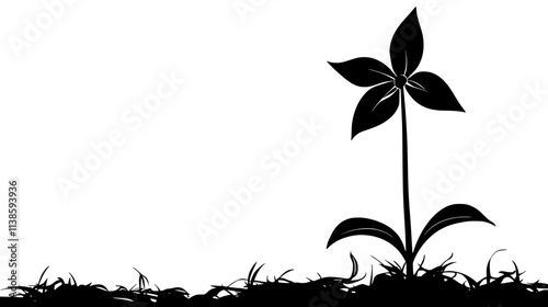 A small, star-shaped flower growing low to the ground with several pointed petals, Vectorized Plant Art