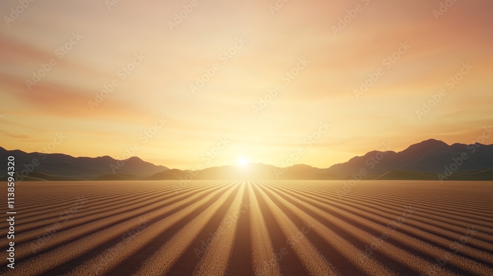 Obraz premium Sunset Overlaid on Serene Farm Fields