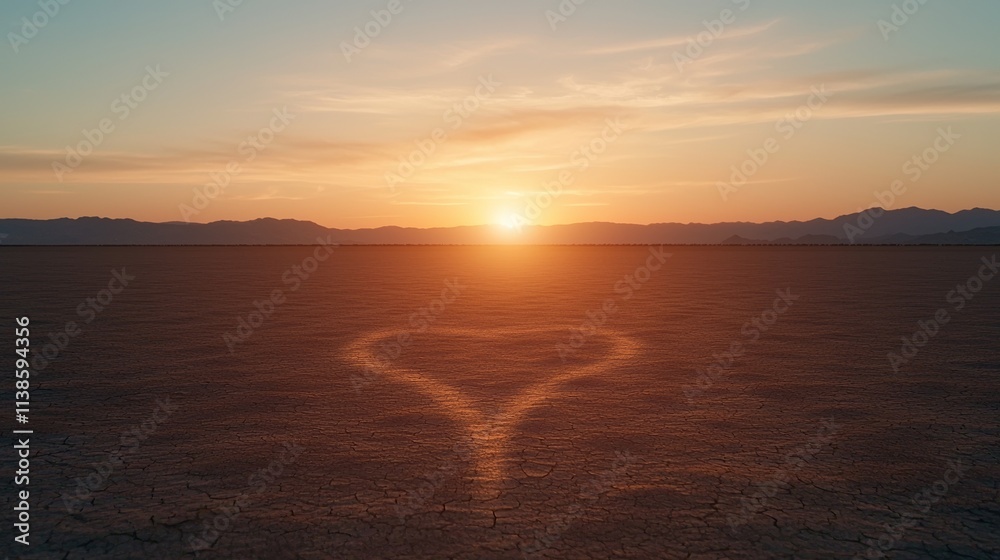 Naklejka premium Sunset Heart Shape on Dry Lakebed