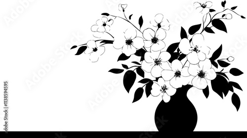 Vase of fragrant flowers on a wooden table in a quiet room, Vectorized Plant Art