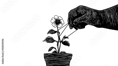 Twine and recyclable string binding flowers in sustainable arrangement, Vectorized Plant Art