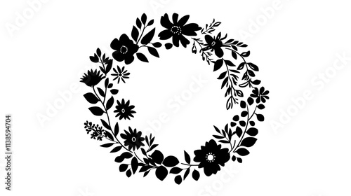 Wedding flower crown featuring tightly arranged floral elements in a symmetrical ring, Vectorized Plant Art