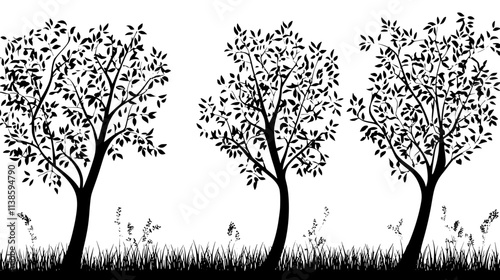 Willow trees in short-rotation coppice for biomass fuel production, Vectorized Plant Art