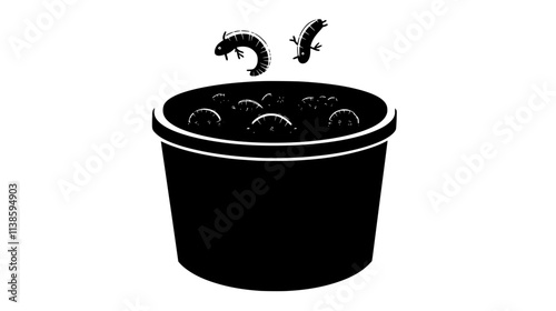 Worm bin for vermicomposting kitchen scraps into fertilizer, Vectorized Plant Art