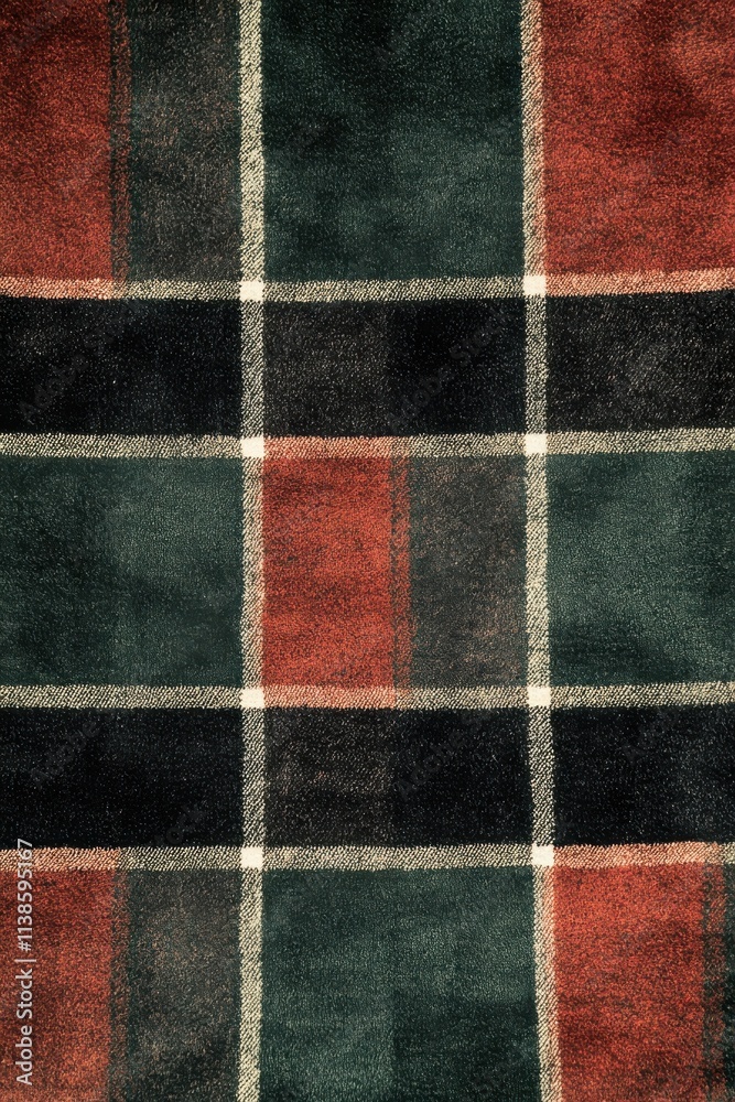 Dark green, red, and black tartan pattern background evoking traditional Scottish textile design Dark green, red, and black tartan pattern background evoking traditional Scottish textile design