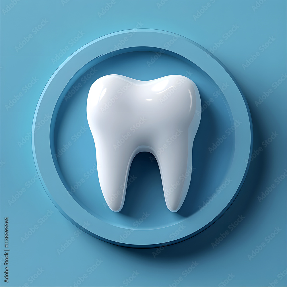 3D Dental Logo Concept with White Tooth Icon on Blue Circular Background Representing Dentistry, Oral Health, and Dental Care 3D Dental Logo Concept with White Tooth Icon on Blue Circular Background Representing Dentistry, Oral Health, and Dental Care