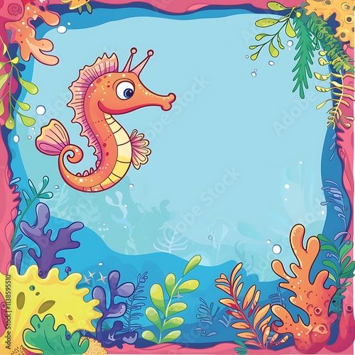 Underwater adventure colorful seahorse in vibrant coral reef illustration ocean environment playful concept photo