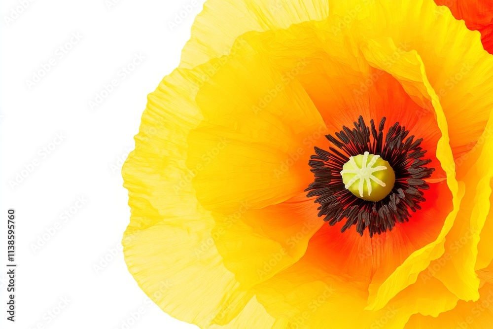 A detailed view of paint emulsion used to simulate white and orange poppies, presented as a generative AI artwork.