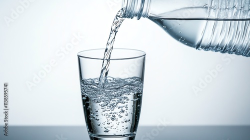 Refreshing water being poured into a clear glass.