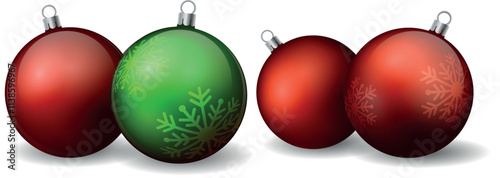 Merry Christmas and New Year holiday festive greeting card design decorations with Christmas balls realistic 3d on a transparent background. Merry Christmas and Happy New Year 2025