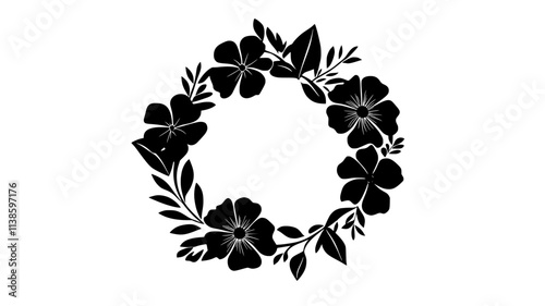 Floral crown composed of small blooms arranged uniformly around a circular shape, Plant Illustration