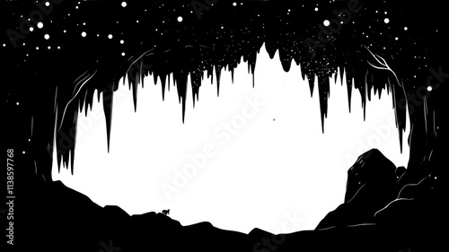 Glowworms on the ceiling of a cave creating a starry effect, Plant Illustration