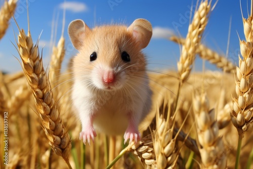 Close up of a hamster in a wheat field highlighting agriculture and nature s beauty photo