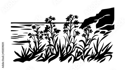 Ice plant carpeting a coastal bluff overlooking the ocean, Plant Illustration