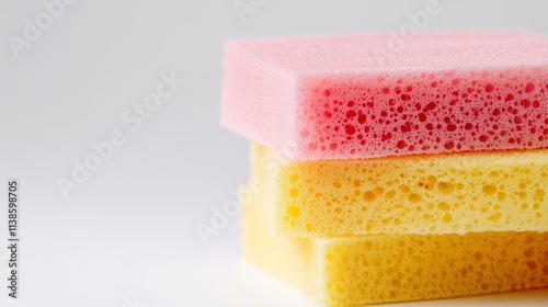 Stacks of sponges for cleaning on a gray background. photo