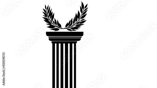 Laurel wreath hanging on a classical marble column, Plant Illustration