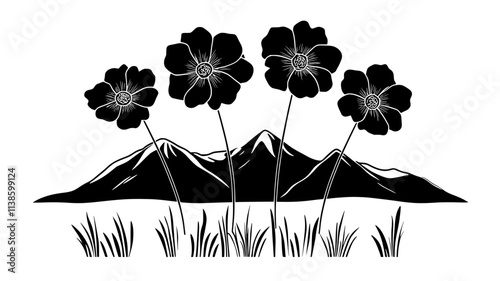 Mountain avens spreading across tundra plateau, Plant Illustration