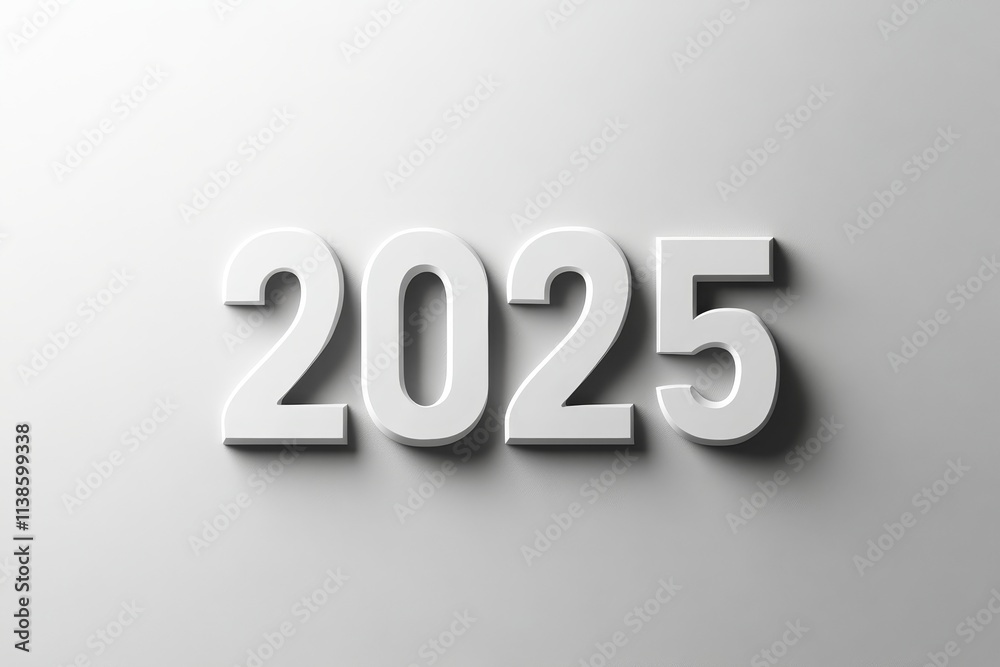 2025 New Year Minimalist Design - Clean, modern, white 3D numbers. Symbolizing future, planning, time, progress, new beginnings. 2025 New Year Minimalist Design - Clean, modern, white 3D numbers. Symbolizing future, planning, time, progress, new beginnings.