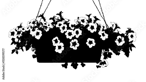 Petunias cascading from hanging baskets on a porch, Plant Illustration