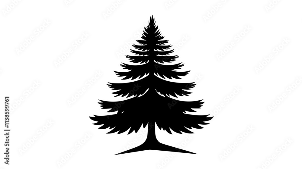 Pine tree with a conical shape and needle-like leaves in a dense forest, Plant Illustration Pine tree with a conical shape and needle-like leaves in a dense forest, Plant Illustration