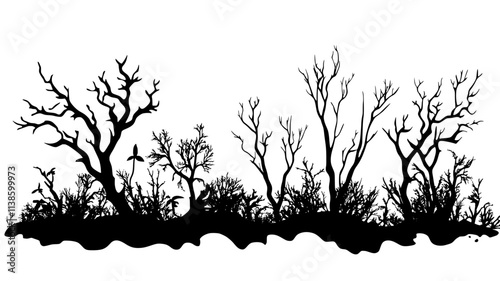 Reindeer moss growing on the ground in a boreal forest, Plant Illustration