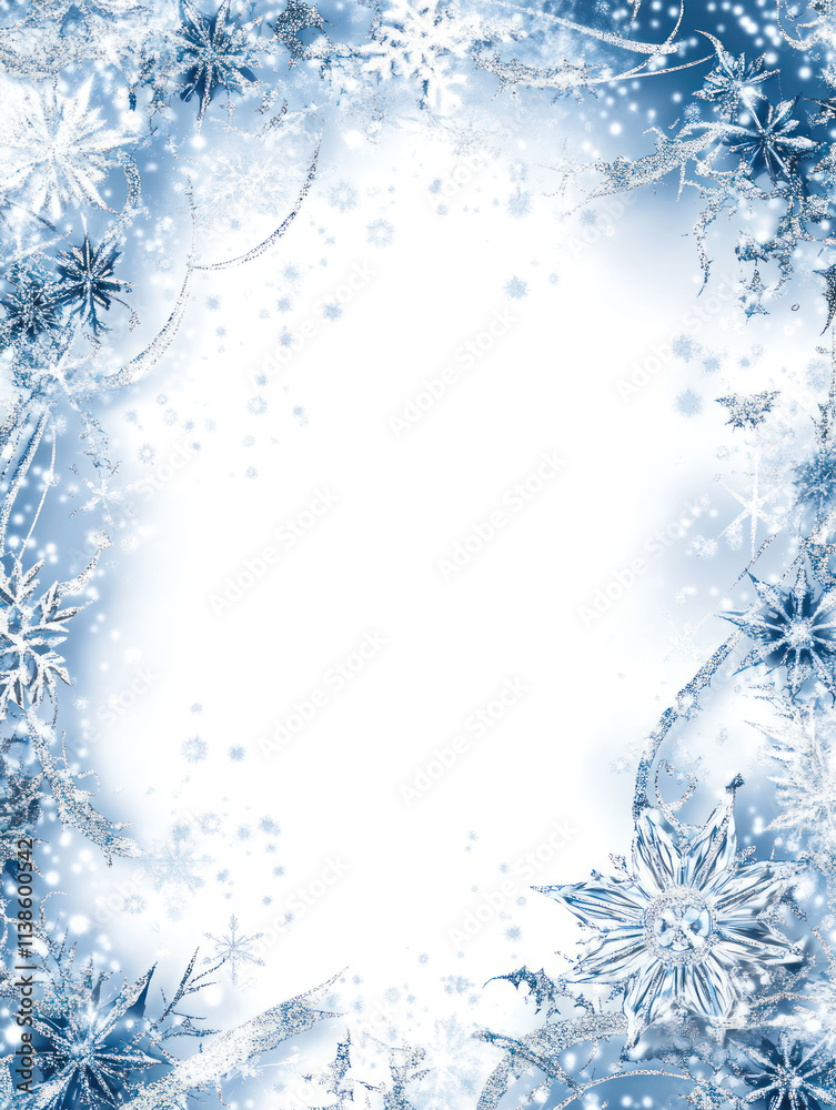 Elegant Christmas Frame with Snowflakes and Floral Designs for Holiday Greeting Cards and Seasonal Invitations Elegant Christmas Frame with Snowflakes and Floral Designs for Holiday Greeting Cards and Seasonal Invitations