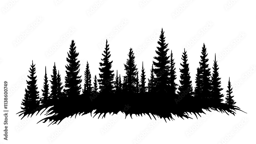 Fototapeta premium Spruce forest stretching across northern terrain, Plant Illustration