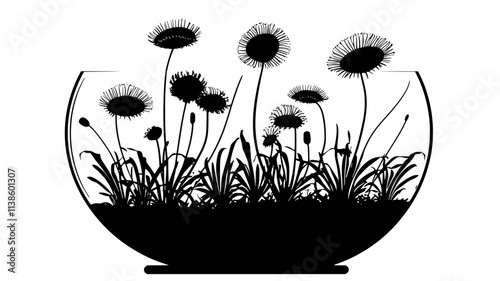 Venus flytrap in a terrarium with high humidity, Plant Illustration