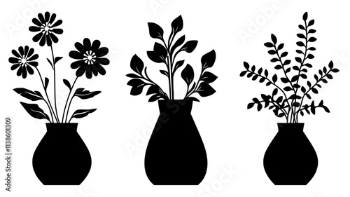 Vases of flowers packed in protective sleeves, Plant Illustration