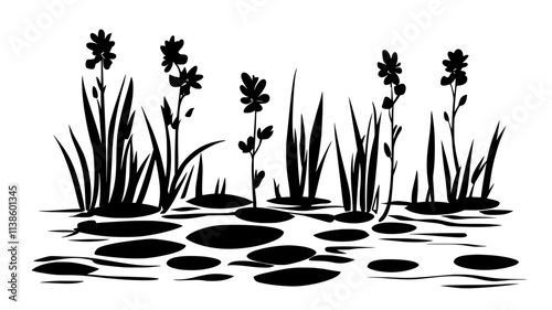 Water hyacinth plants floating in a tropical river, Plant Illustration