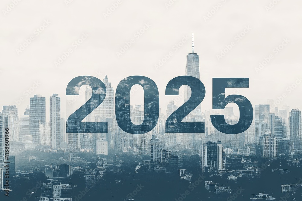 Obraz premium Cityscape 2025 Vision - Urban future, progress, technology, growth, opportunity. Symbolizes advancement and a new era.
