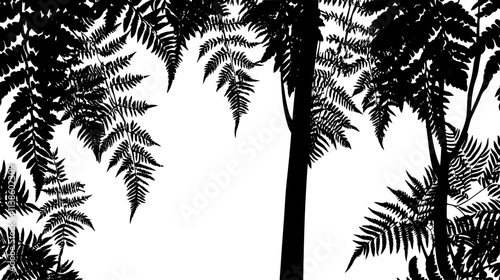 Fern fronds unfurling in dappled sunlight through the canopy, Plant Vector Graphic