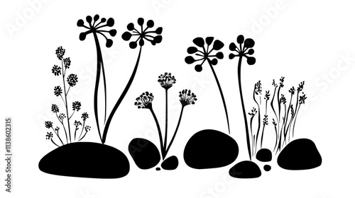 Euphorbia plants with unique shapes in a rock garden, Plant Vector Graphic