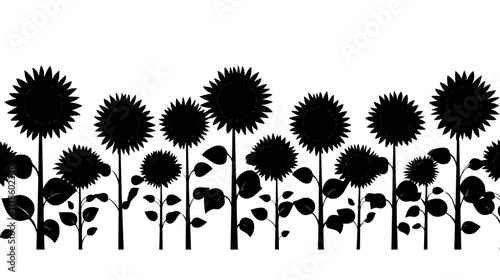 Field of giant sunflowers standing tall and evenly spaced outdoors, Plant Vector Graphic