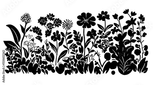 Field of various flowers grown under organic farming practices, Plant Vector Graphic