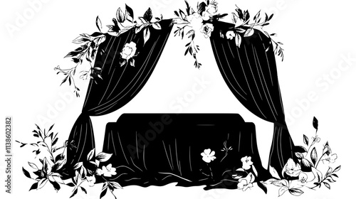 Floral blanket draping over a casket at an outdoor service, Plant Vector Graphic