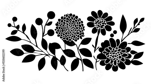 A floral bouquet featuring mixed single and pompon chrysanthemums, Plant Vector Graphic