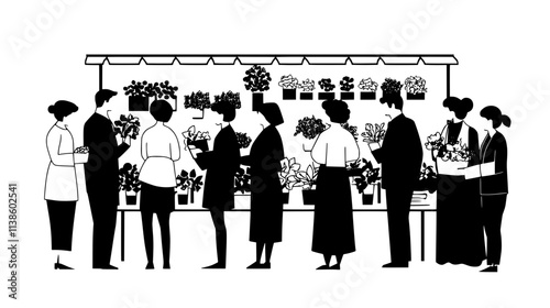 Flower auction with international buyers placing bids, Plant Vector Graphic